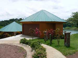 The garage is a separate hexagonal building.